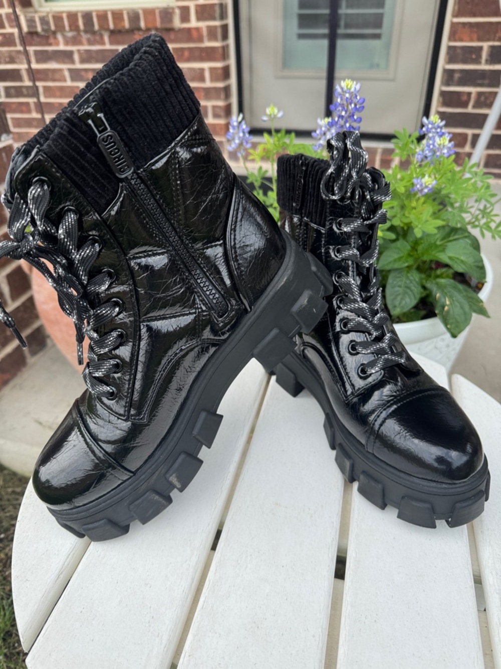 Sam Edelman High Shine Lug Combat Boots
